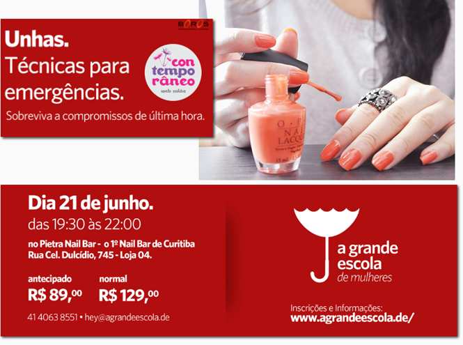 Unhas perfeitas em poucos minutos – Curso com técnicas emergenciais para compromissos de última hora. A Grande Escola curso unhas tecnicas grande escola