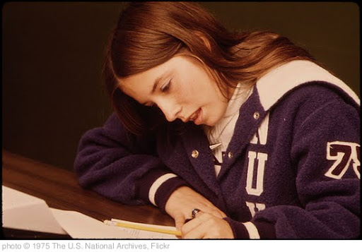 'Student at Work at Senior High School in New Ulm, Minnesota the Town Is a County Seat Trading Center of 13,000 in a Farming Area of South Central Minnesota...' photo (c) 1975, The U.S. National Archives - license: http://www.flickr.com/commons/usage/