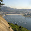 The view from Cara de Cão, our hostel is next to the second black tower block from the left.