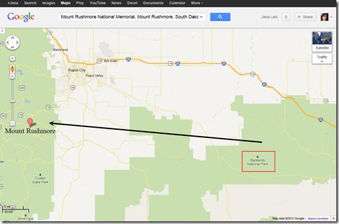 Badlands to Mount Rushmore Map
