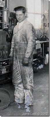 Arthur Harry Iverson at work in a Garage