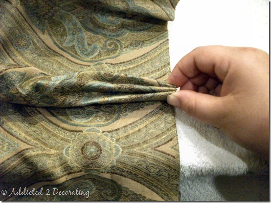 diy project--how to make unlined pinch pleated drapery panels with contrast fabric band at the bottom