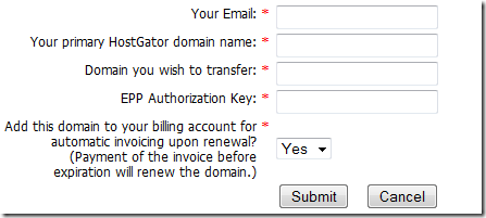 Domain Transfer form Domain Transfer form