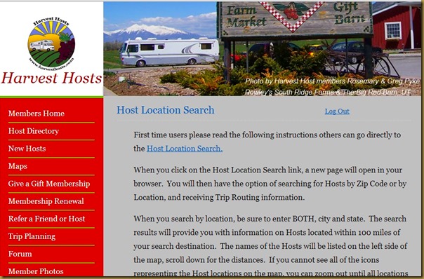 Screen shot of Harvest Hosts location finder page Untitled