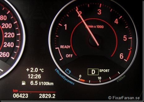 Bild på BMW 1-Seriens instrumentering och EfficientDynamics SPORT läget 