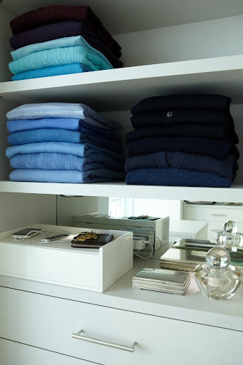 I also mirrored the back of the lowest shelves on each side of the closet.  They bring so much extra light to the space.