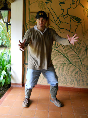 Kenny ready for our jungle walk in his very 'hot' leach proof socks