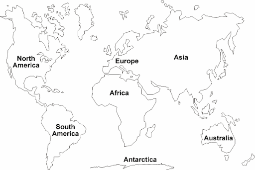 Mapamundi de 5 y 7 continentes | Colorear