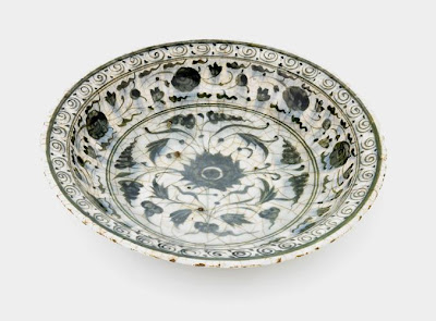 Plate | Origin:  Iran | Period: late 16th-early 17th century | Details:  Not Available | Type: Stone-paste painted under glaze | Size: W: 20.5  cm | Museum Code: S1997.66 | Photograph and description taken from Freer and the Sackler (Smithsonian) Museums.