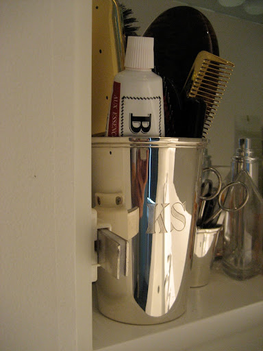 Organizing everyday items in silver cups is also a most elegant option. I adore my monogrammed ones.