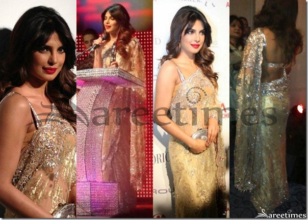 Priyanka_Chopra_Gold_Netted_Saree