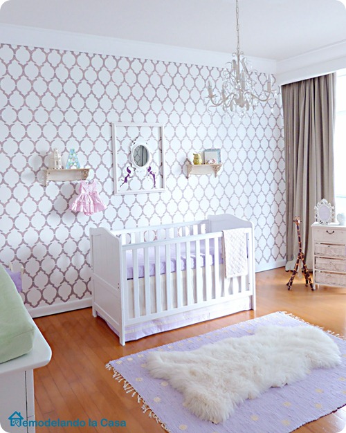 Baby girl nursery stenciled wall