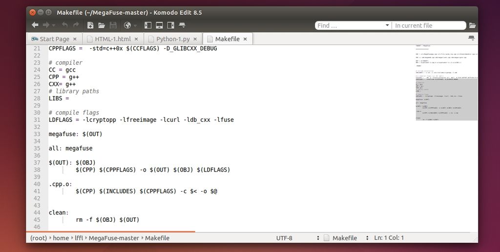 Komodo Edit 0.8.5 in Ubuntu Linux