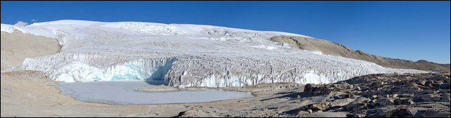 In this 2012 photograph, a glacier on the Quelccaya ice cap in Peru, the largest piece of ice in the tropics, which is melting at an accelerating pace. Scientists conclude that the glacier is sensitive to temperature and that other factors, like the amount of snowfall, are secondary, thus supporting the view that the glacier can essentially be viewed as a huge thermometer. Photo: Doug Hardy