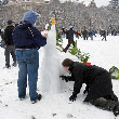 Artist concentration during a frenzied snowball war