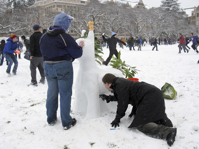 Artist concentration during a frenzied snowball war