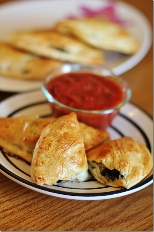 IMG_7857 Easy Calzones served on a round white plate on a wood table