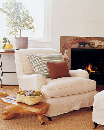 I love how linen-covered furniture can still feel fresh and appropriate in winter.