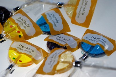 lollipops with 'perkele' custom wrappers
