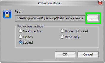 FolderDefence selezione metodo di protezione delle cartelle Windows