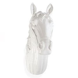 Made of glossy white resin, this horse head is quirky wall hanging. (zgallerie.com)