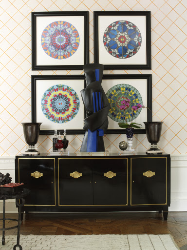 The butterfly wing art reminds me of the end of a kaleidoscope. Richard Mishaan Design, LLC)