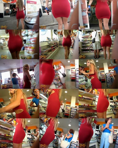 VOYEUR-Loira cadeiruda de vestido vermelho