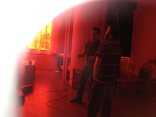 Photographer Raymond Hom and digital tech Brian Gardner, through the lens of the decoder. Sadly, nothing was decoded.