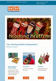 c0 Archie McPhee email from Dec 4, 2013 featuring an 'atheist' Christmas stocking