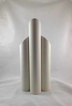 Tubular white plastic mod vase with four openings