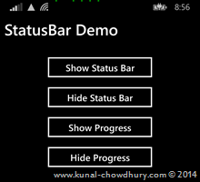 How to show ProgressIndicator in StatusBar of Windows Phone 8.1? (www.kunal-chowdhury.com)
