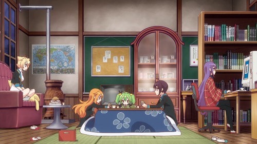 A wide shot of the GJ club room with the various characters sitting around doing their own thing
