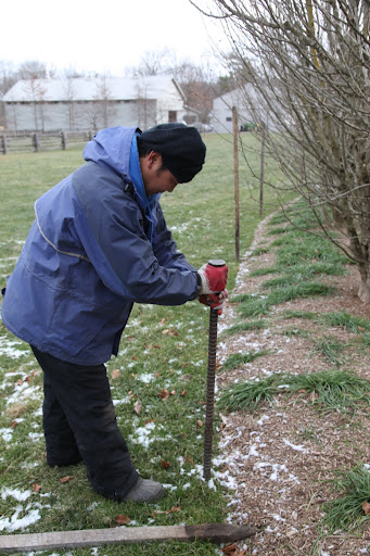 Oh, I see.  It's quite heavy and pointed and you are able to make holes in the frozen ground for the wooden stakes that the burlap will be attached to.
