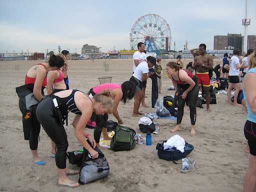 How does this thing work again? My team's first open-water swim practice with our brand-new wetsuits.