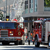 A fire alarm in the State Street Bank Building at 9th and J Streets prompted a full scale comercial high rise fire response. The alarm was coming from the penthouse and may have been caused by equipment failure. No smoke or fire was found. News_110703_HighRiseAlarm