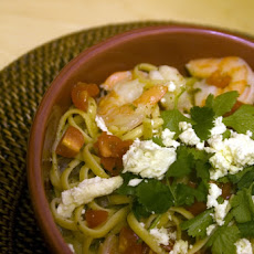 Linguini with Shrimp in a Feta, Cliantro, and Lime Sauce