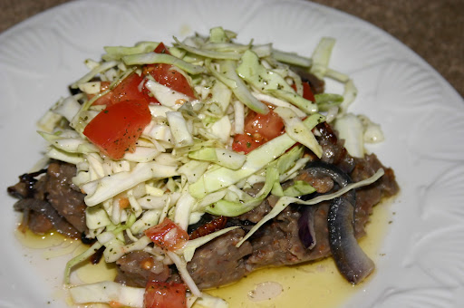 Lentils with Caramelized Onions and Green Cabbage Salad; Rana Abla