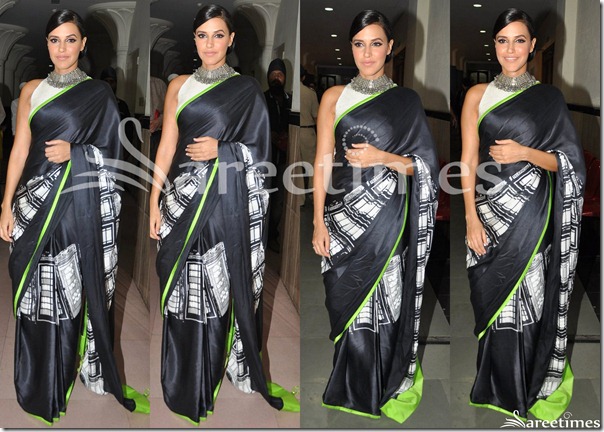 Neha_Dhupia_Black_Satya_Paul_Saree