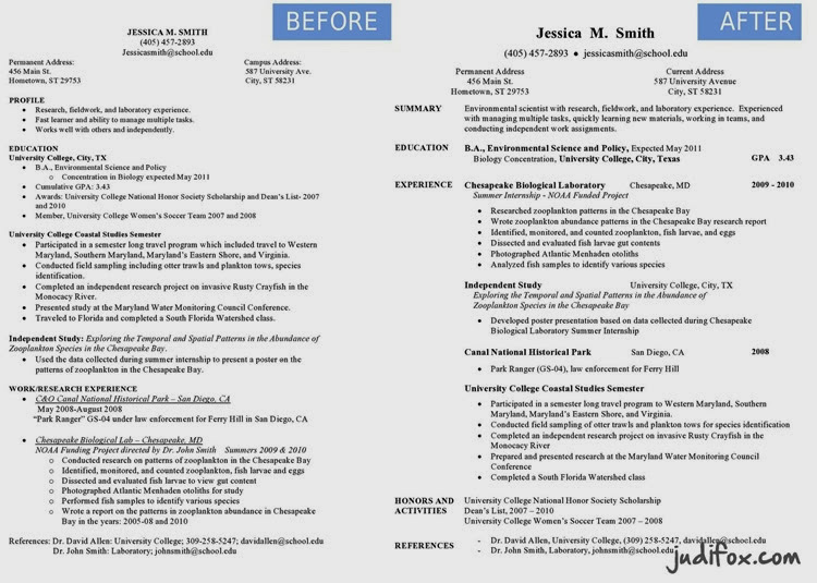 Before and After Professional Environmental Scientist Resume Judi Fox
