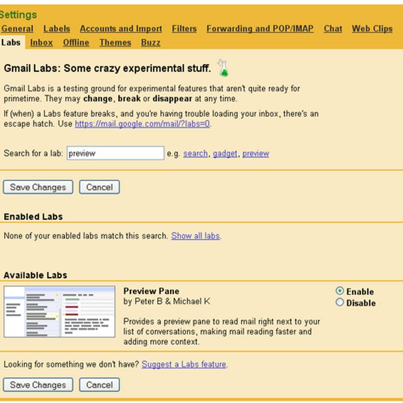Enable 'tablet-like' Layout in Gmail