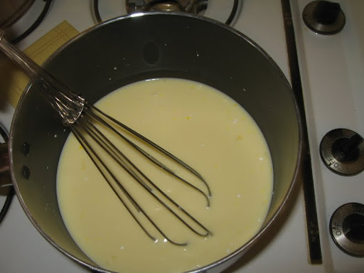 Whisk together the wet and dry ingredients over medium-high heat.
