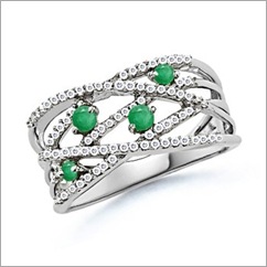 Round Emerald and Diamond Crossover Ring in 14k White Gold Round Emerald and Diamond Crossover Ring in 14k White Gold