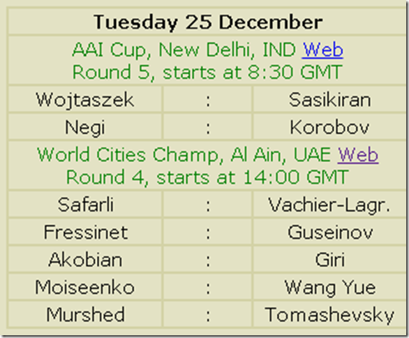 Two Chess Events 25 Dec 2012