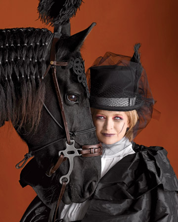 Ghostly Equestrienne: With reddened eyes, a ghostly pallor, and her midnight steed Rutger by her side, Martha was instantly transformed into a haunted horsewoman for the cover of the 2009 Halloween issue. Ghostly Equestrienne: With reddened eyes, a ghostly pallor, and her midnight steed Rutger by her side, Martha was instantly transformed into a haunted horsewoman for the cover of the 2009 Halloween issue.
