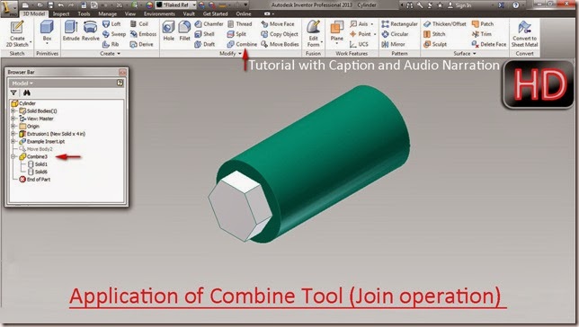 Application of Combine Tool (Join operation) Autodesk Inventor