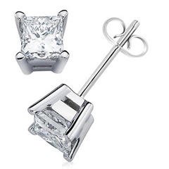 Princess Diamond Studs in Prong Setting Princess Diamond 4 Prong Basket Studs in 14K White Gold