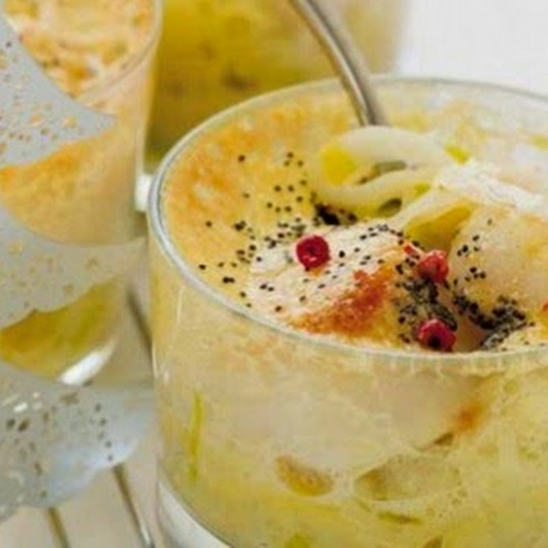 Capesante con fonduta di porri e zabaione di champagne.