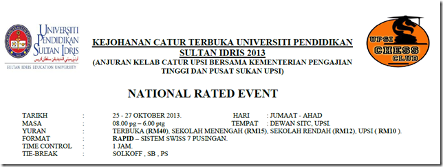 UPSI Open 2013 flyer, Tg Malim, Perak