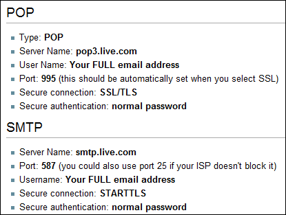 Hotmail POP & SMTP