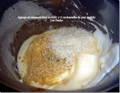 6 Aade el camarn seco moido, y pan molido Uso Panko